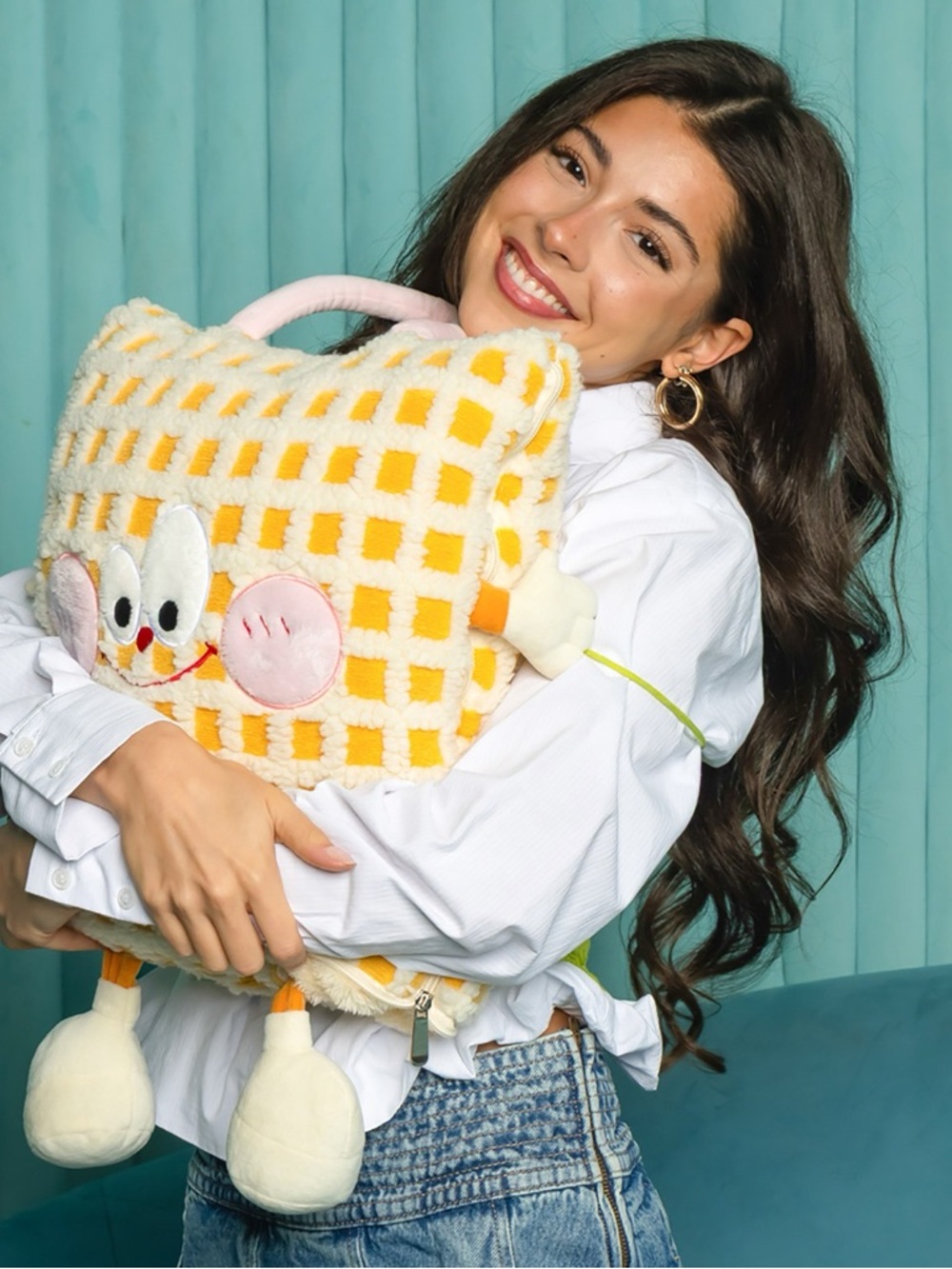 Plush Checkered Yellow Small kids Bed - Soft Cozy Hideaway